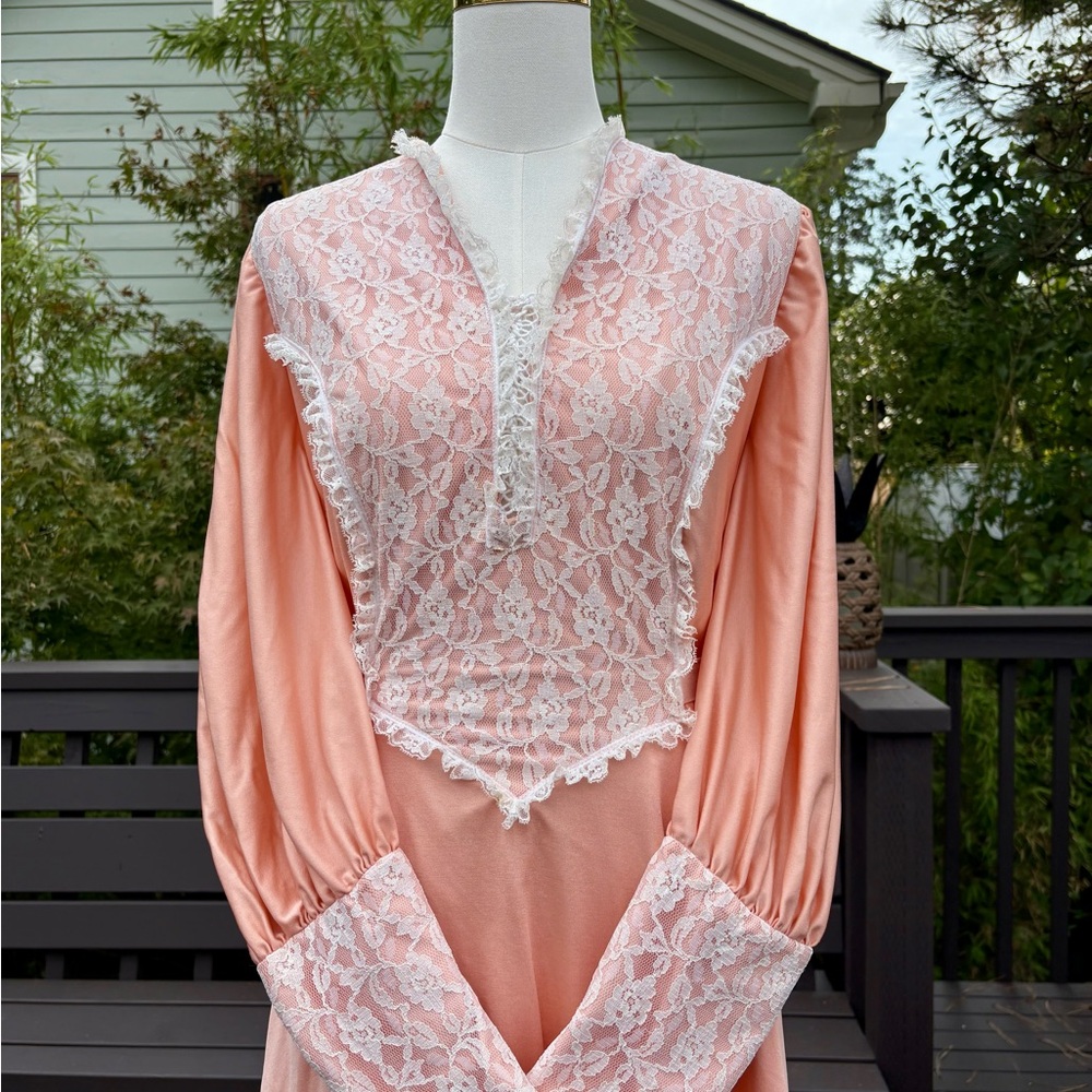 Vintage 70s Handmade Peach Gown - Picture 2 of 13